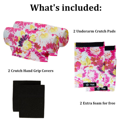 Underarm Crutch's Pad and Hand Grip Covers Universal Forearm Handle Padded Cushion Sets Accessories for Crutches (pink sunflower)