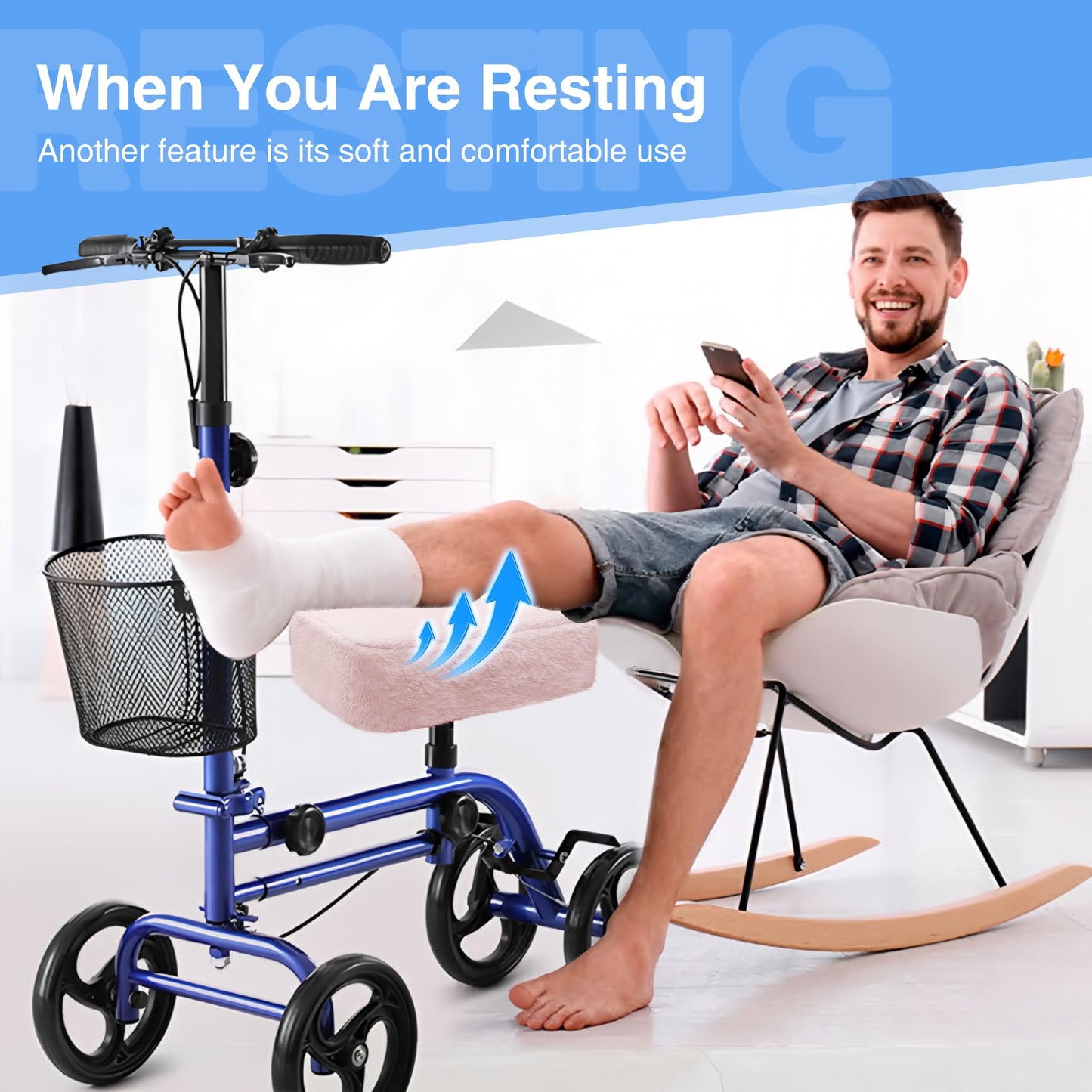 SPRING SEAON Knee Scooter Pad Cover - Soft Fluffy Plush Memory Foam 2 Inch Thick Universal Fit (Black)