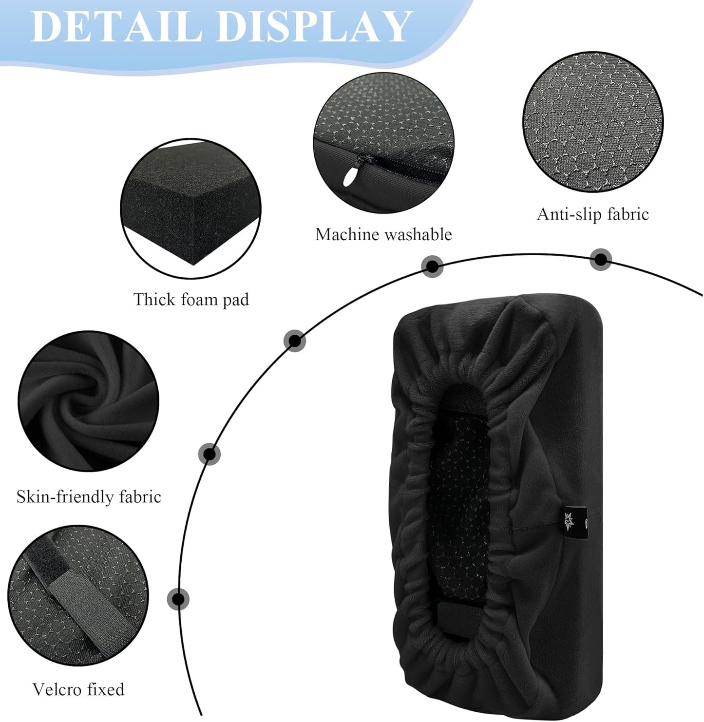 SPRING SEAON Office Chair Arm Covers - Soft Memory Foam Armrest Pads Short Plush 2 Pack (Black)