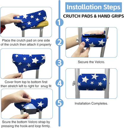 SpringSeaon Blue Stars Underarm Crutch's Pad and Hand Grip Covers Universal Crutch Accessories