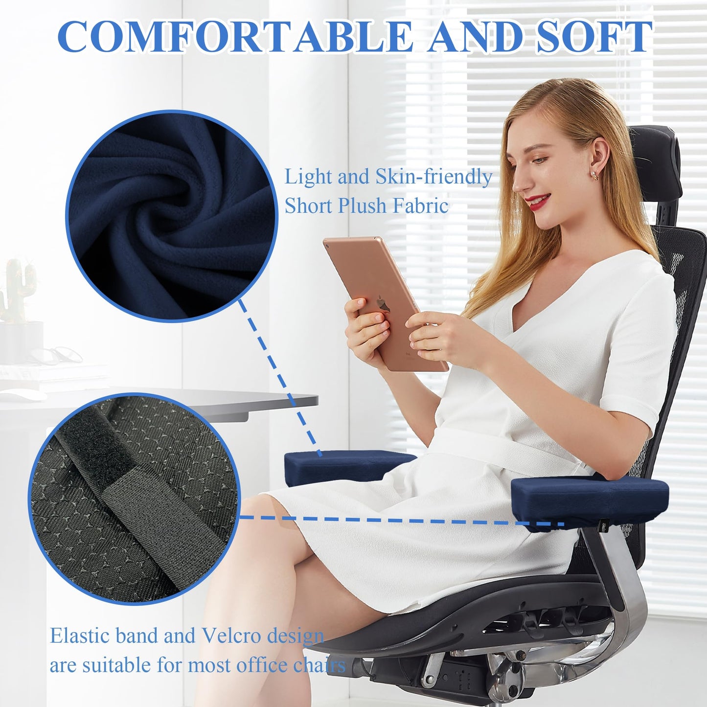 SPRING SEAON Office Chair Arm Covers - Soft Memory Foam Armrest Pads Short Plush 2 Pack (Light Blue)