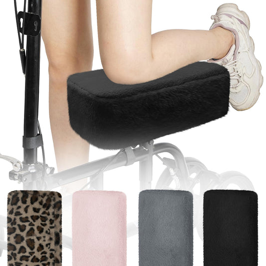 SPRING SEAON Knee Scooter Pad Cover - Soft Fluffy Plush Memory Foam 2 Inch Thick Universal Fit (Black)