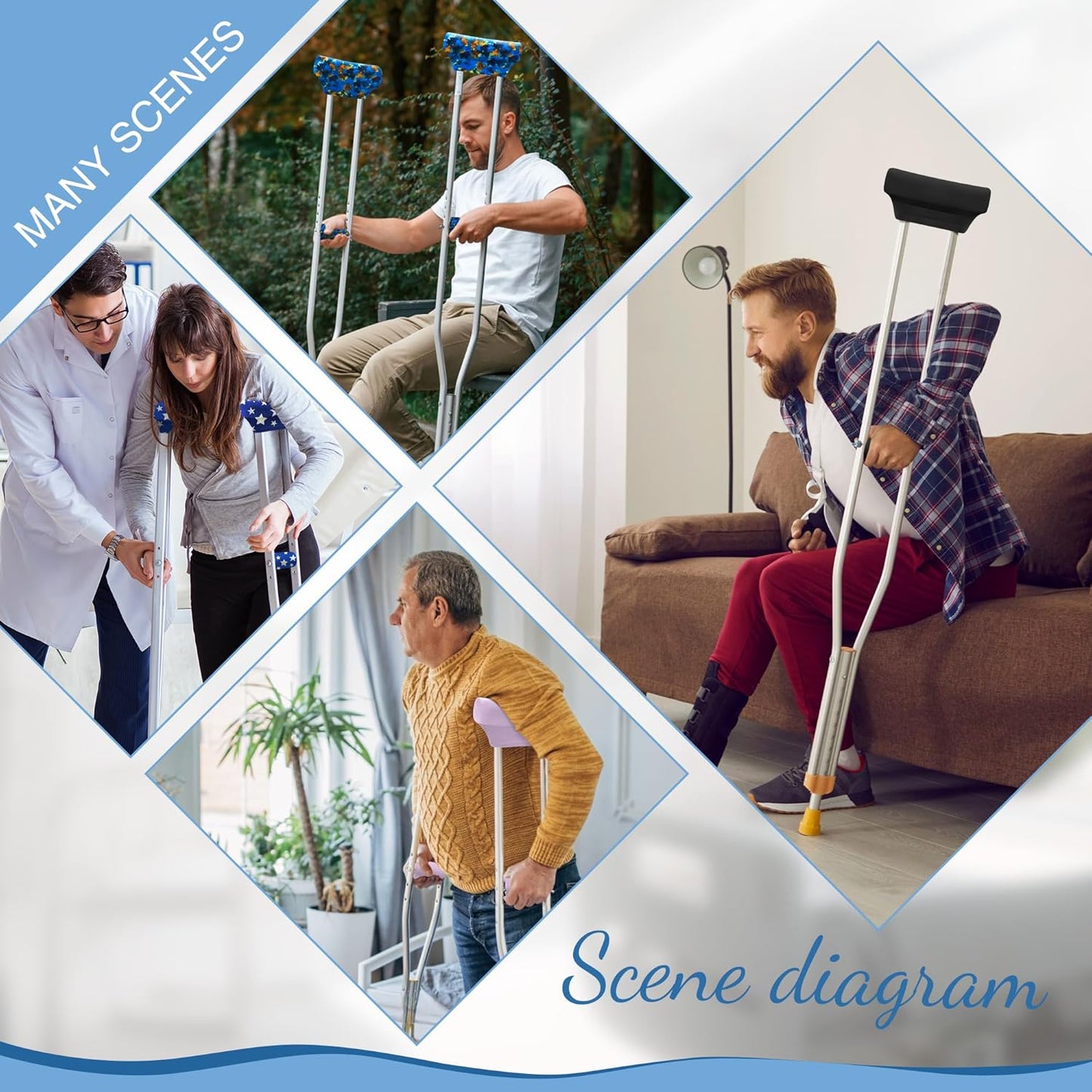 SpringSeaon Blue Stars Underarm Crutch's Pad and Hand Grip Covers Universal Crutch Accessories