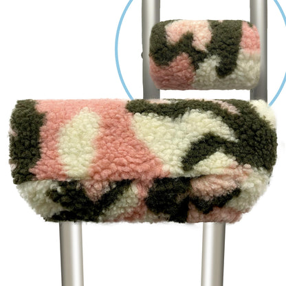 Pink Camo Sherpa Crutch Pad & Hand Grip Covers - Universal Fit Cushion (6-Piece Kit)