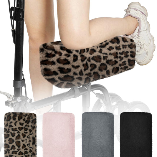 SPRING SEAON Knee Scooter Pad Cover - Soft Fluffy Plush Memory Foam 2 Inch Thick Universal Fit (Leopard print)