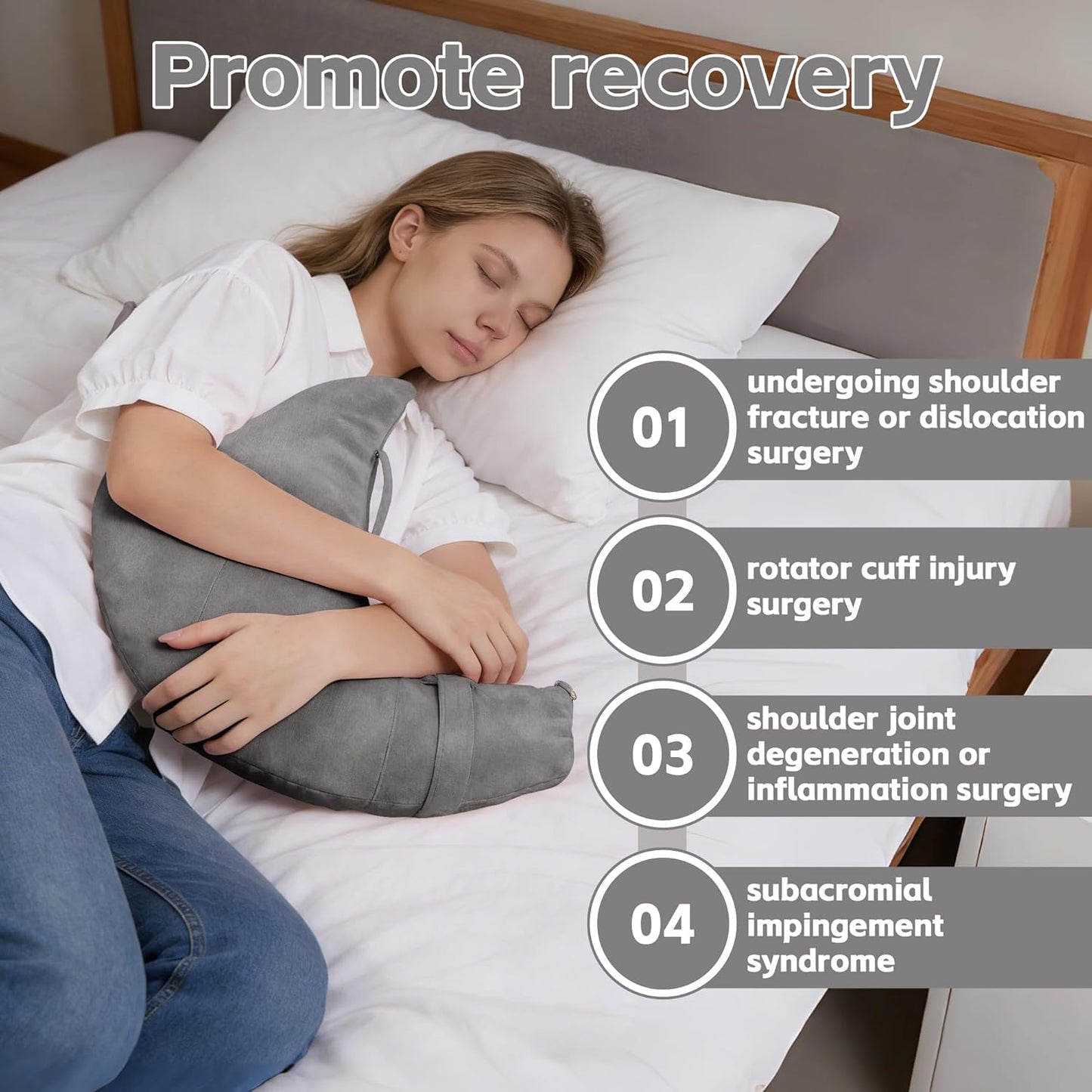 SPRING SEAON Shoulder Support Pillow with Pocket - Breathable Arm Support Cushion for Side Sleepers (Grey)