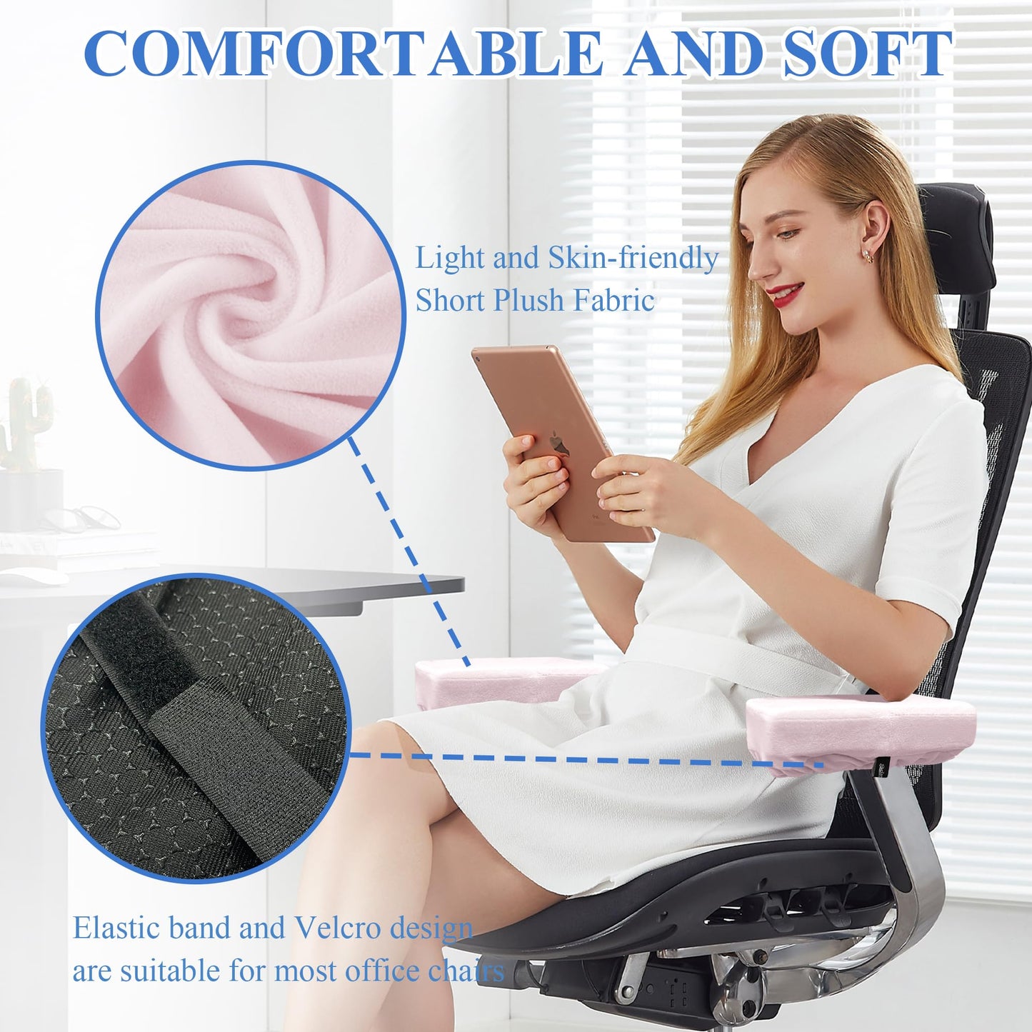 SPRING SEAON Office Chair Arm Covers - Soft Memory Foam Armrest Pads Short Plush 2 Pack (Light Blue)