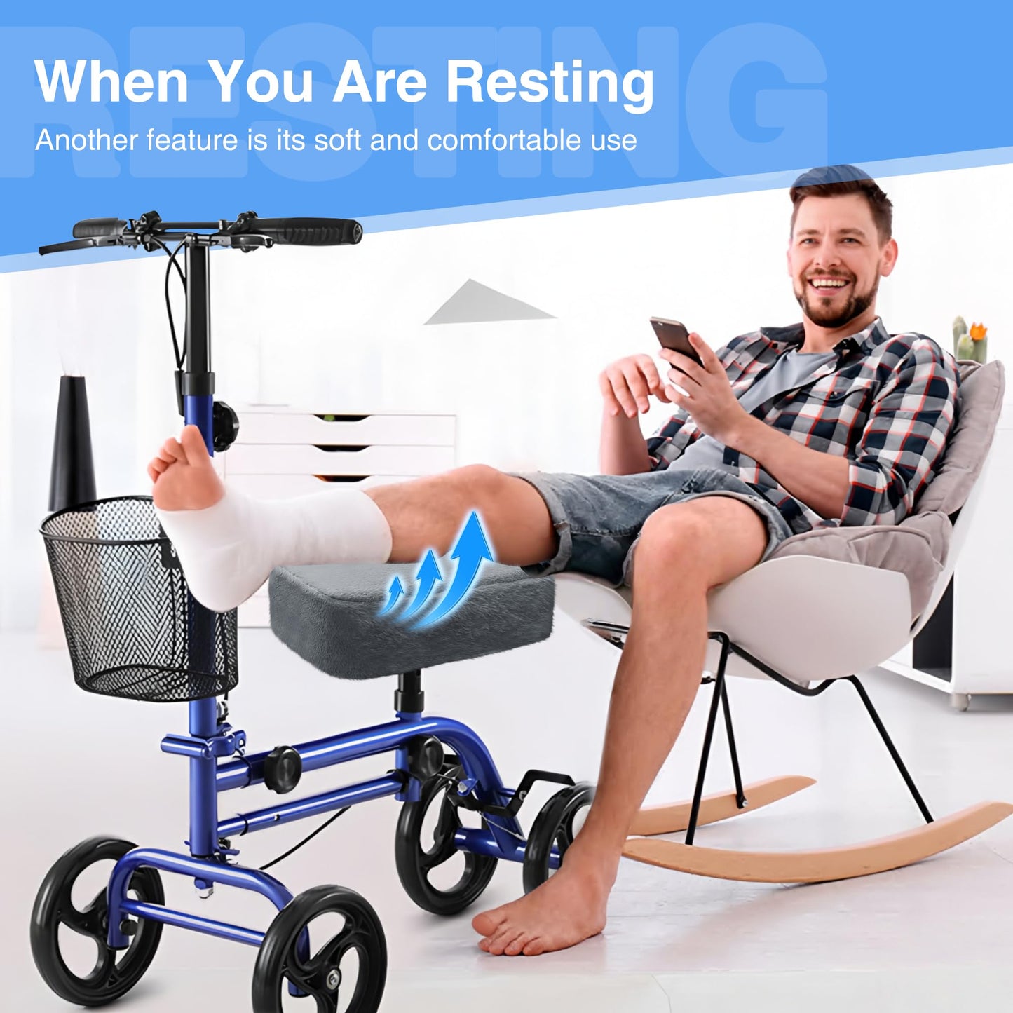 SPRING SEAON Knee Scooter Pad Cover - Soft Fluffy Plush Memory Foam 2 Inch Thick Universal Fit (Black)