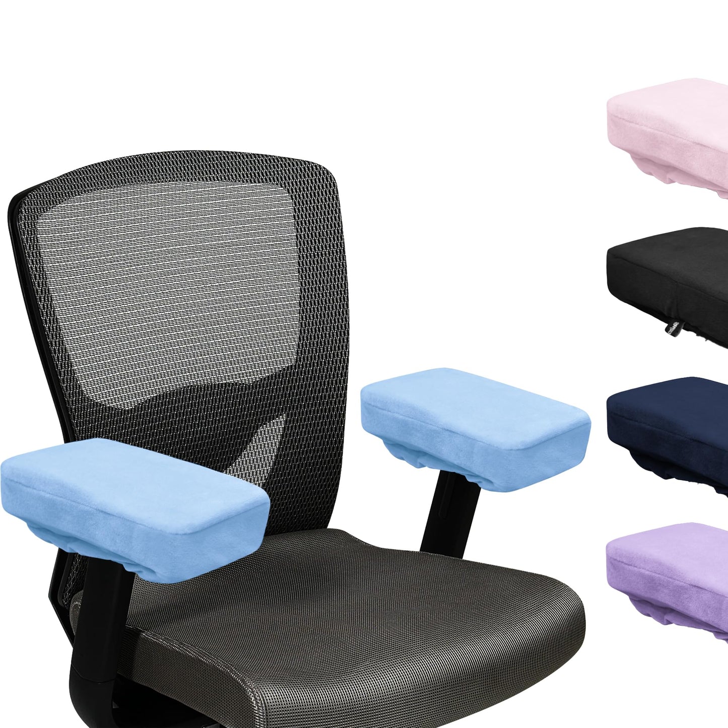 SPRING SEAON Office Chair Arm Covers - Soft Memory Foam Armrest Pads Short Plush 2 Pack (Light Blue)