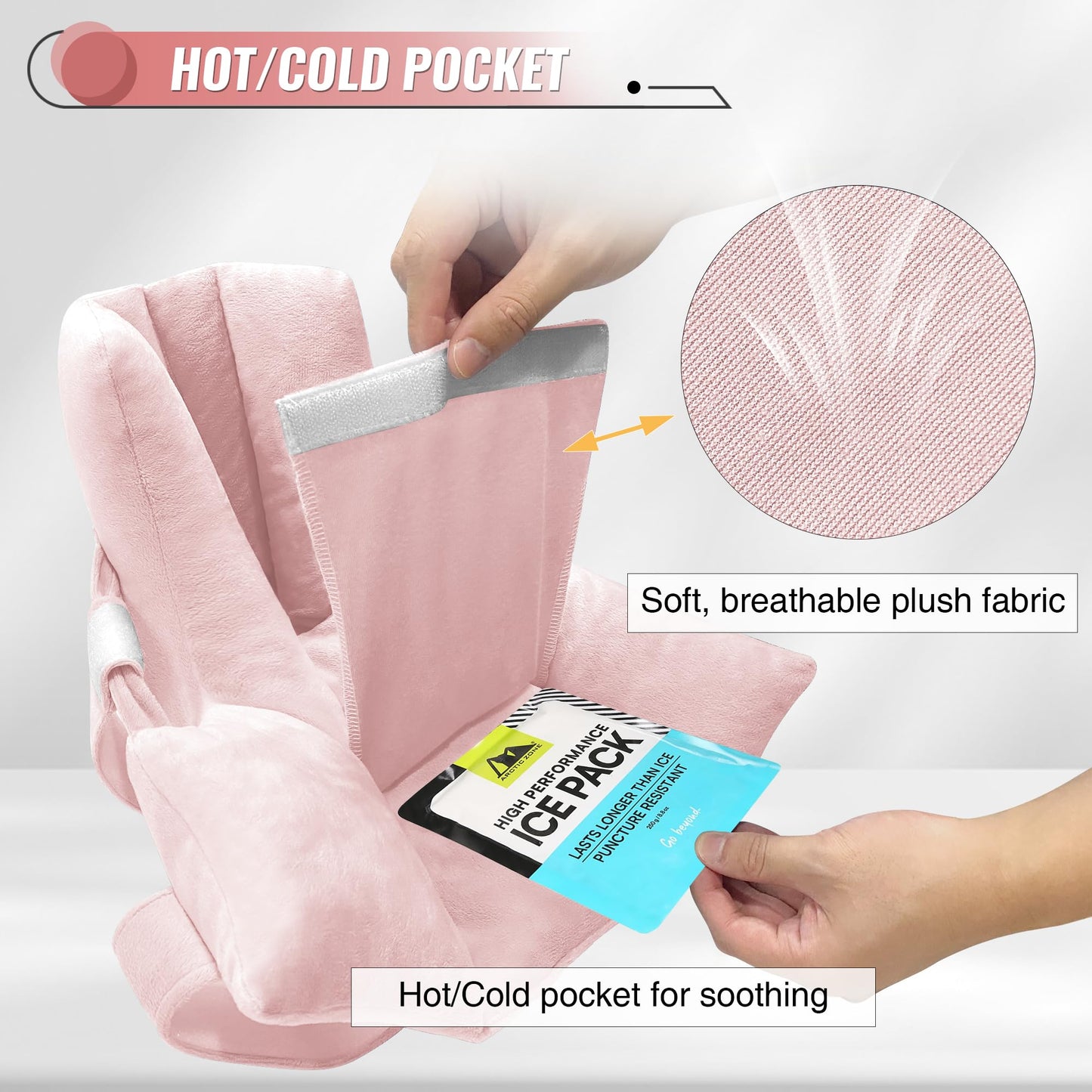 Heel Protectors with Hot/Cold Pack Pocket - Adjustable Plush Ankle Cushion (Pink)