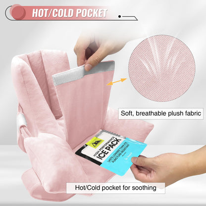 Heel Protectors with Hot/Cold Pack Pocket - Adjustable Plush Ankle Cushion (Pink)
