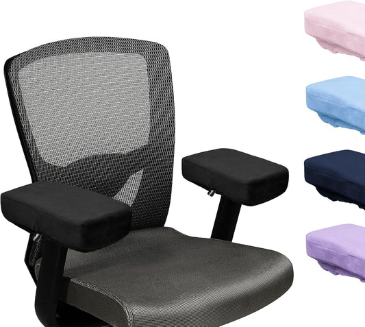 SPRING SEAON Office Chair Arm Covers - Soft Memory Foam Armrest Pads Short Plush 2 Pack (Black)