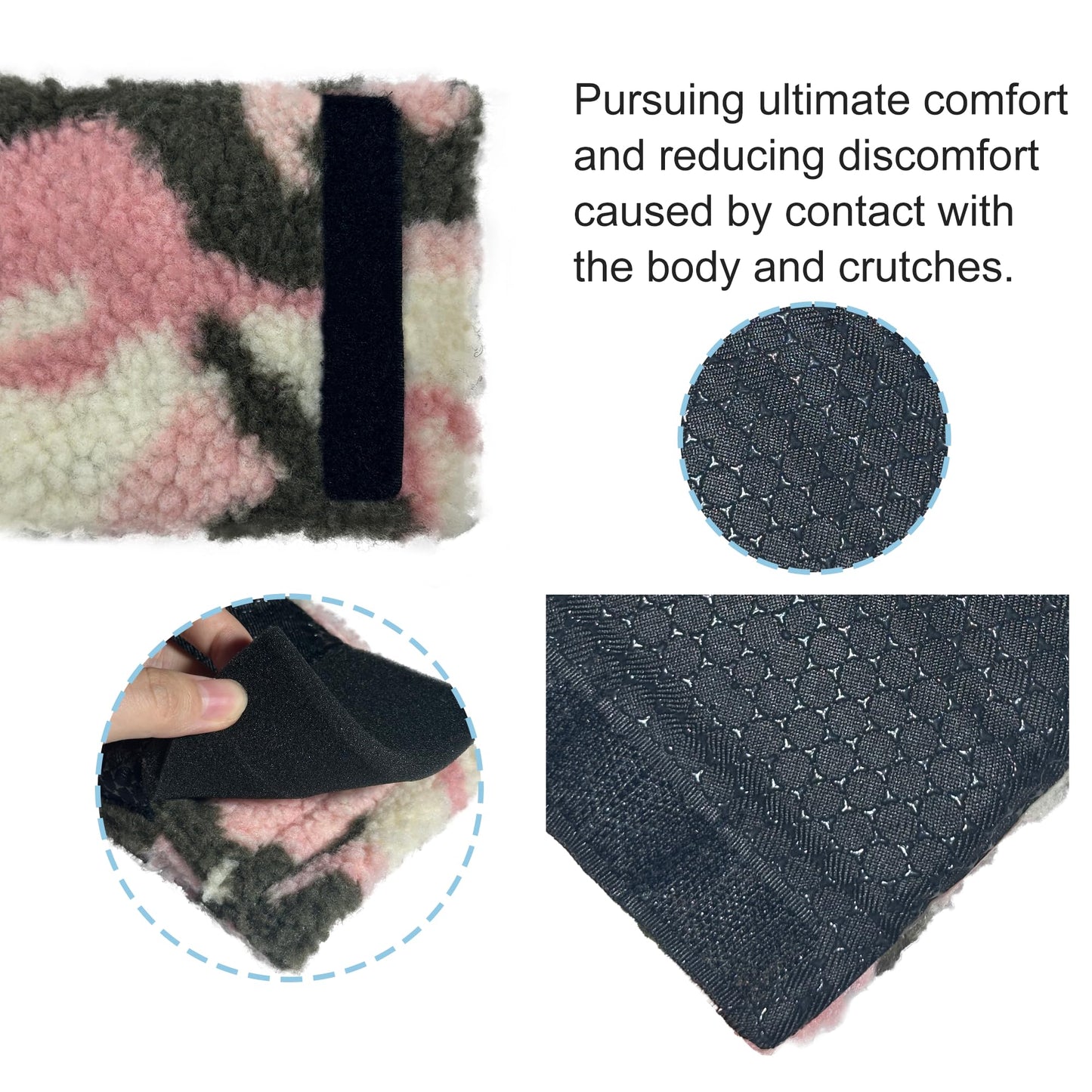 Pink Camo Sherpa Crutch Pad & Hand Grip Covers - Universal Fit Cushion (6-Piece Kit)