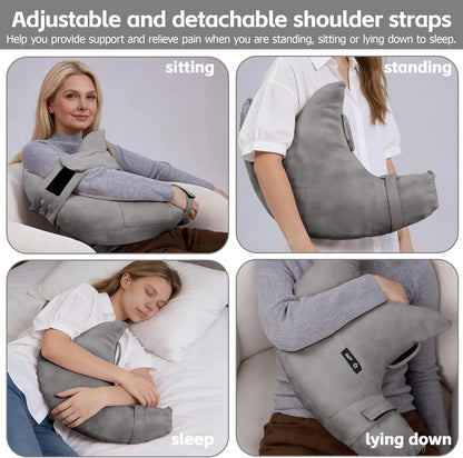 SPRING SEAON Shoulder Support Pillow with Pocket - Breathable Arm Support Cushion for Side Sleepers (Grey)