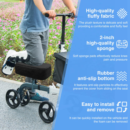 SPRING SEAON Knee Scooter Pad Cover - Soft Fluffy Plush Memory Foam 2 Inch Thick Universal Fit (Black)