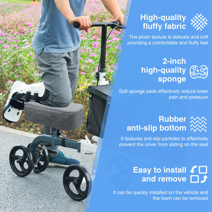 SPRING SEAON Knee Scooter Pad Cover - Soft Fluffy Plush Memory Foam 2 Inch Thick Universal Fit (Black)