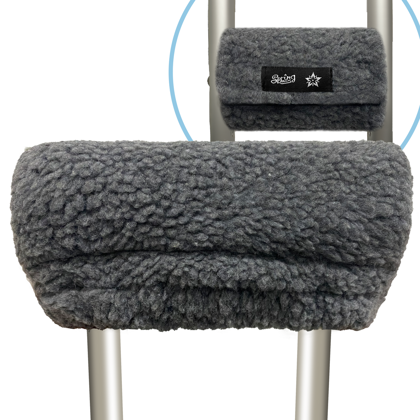 SPRING SEAON Gray Sherpa Crutch Pad & Hand‑Grip Covers Cushion for Crutches