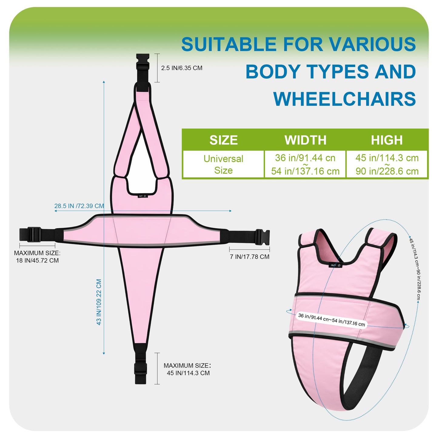 SPRING SEAON Adjustable Safety Harness for Elderly Wheelchair & Chair Care (Pink)