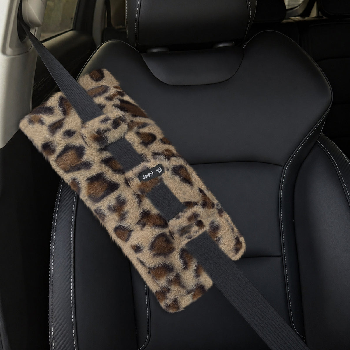 Leopard-​SPRING SEAON Seat Belt Pillow with Pocket for Ice/Hot Packs