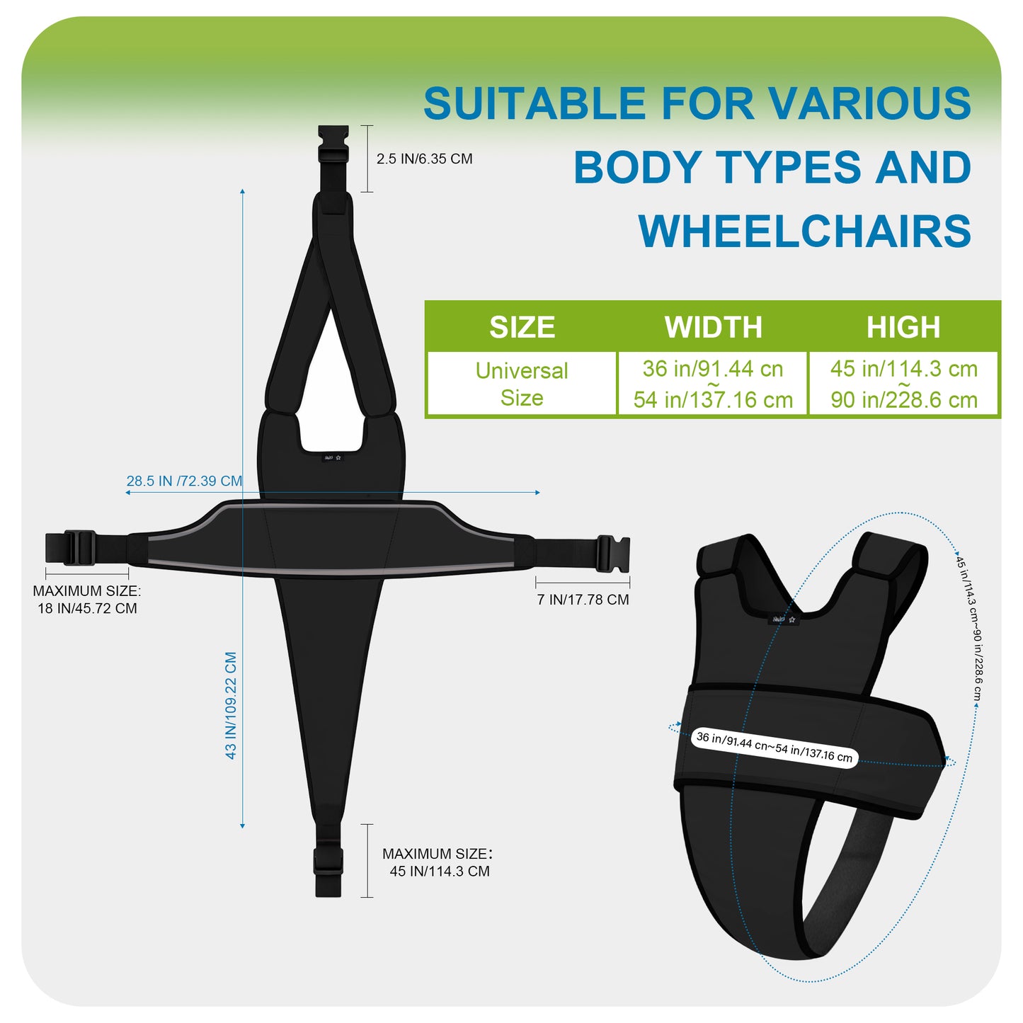 SPRING SEAON Adjustable Safety Harness for Elderly Wheelchair & Chair Care (Black)