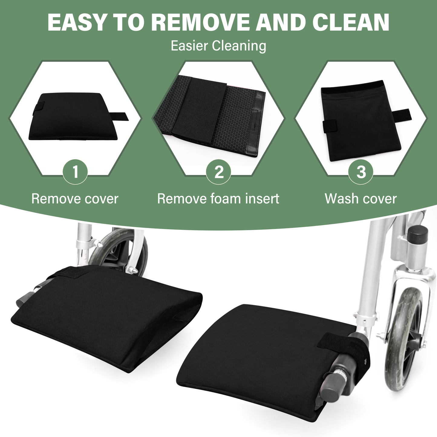 Wheelchair Footrest Covers, Soft Plush Foot Rest Pads with Non-Slip Backing, Fits Most Standard Wheelchairs(Black)