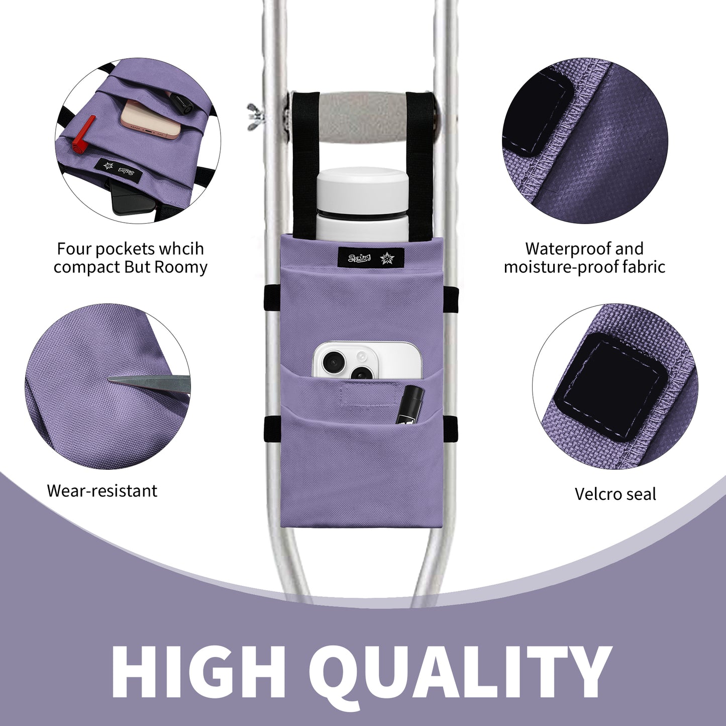 SpringSeaon Crutch Pads Set with Storage Bag Water-Resistant - Memory Foam Cushions for Crutches Accessories