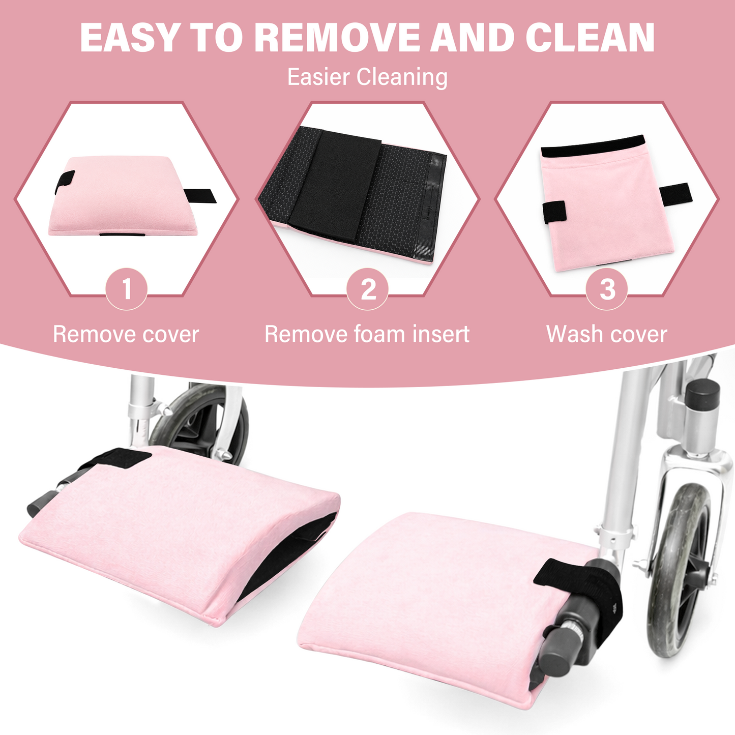 Wheelchair Footrest Covers, Soft Plush Foot Rest Pads with Non-Slip Backing, Fits Most Standard Wheelchairs(Pink)