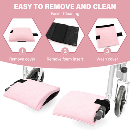 Wheelchair Footrest Covers, Soft Plush Foot Rest Pads with Non-Slip Backing, Fits Most Standard Wheelchairs(Pink)