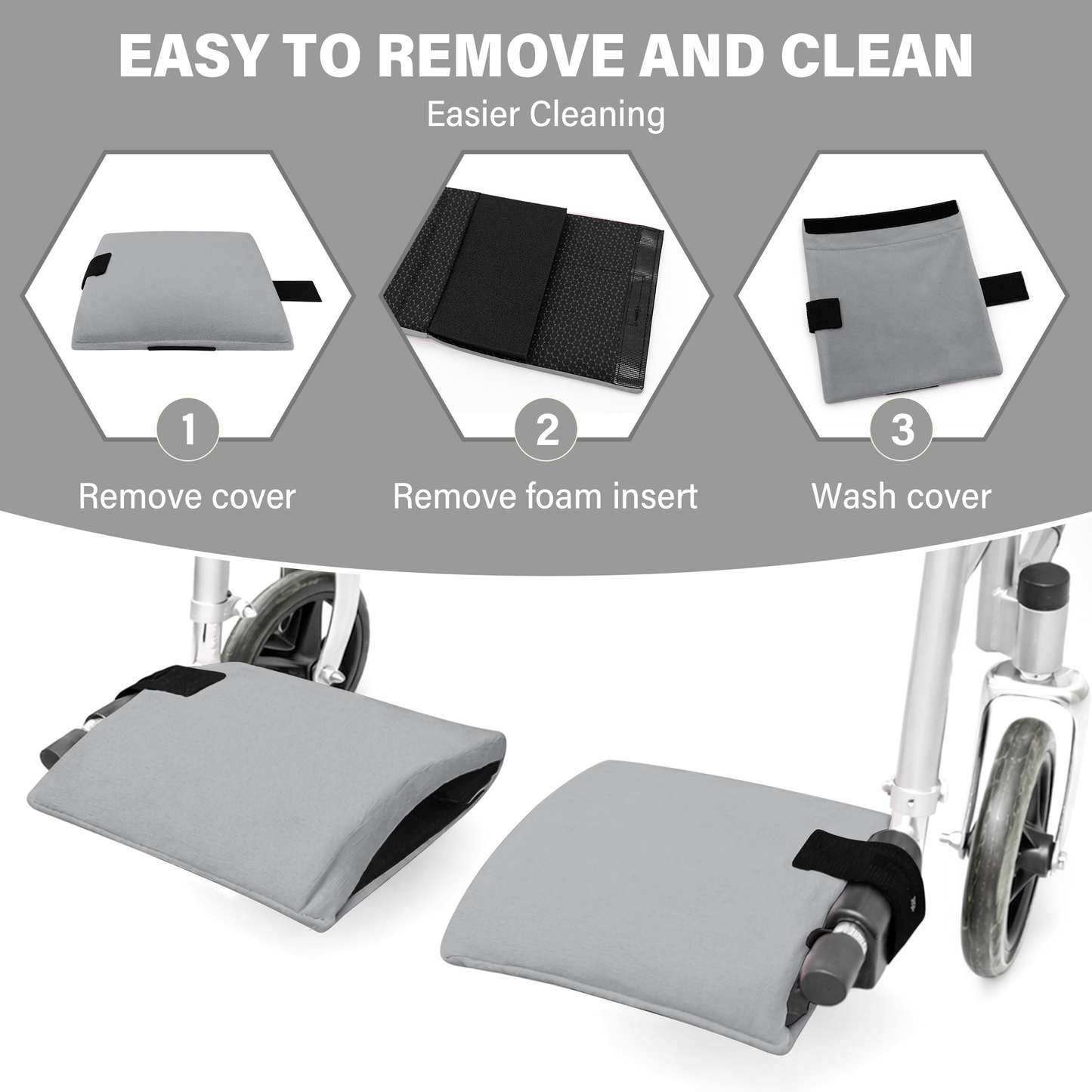 Wheelchair Footrest Covers, Soft Plush Foot Rest Pads with Non-Slip Backing, Fits Most Standard Wheelchairs(Grey)