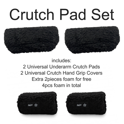 SPRING SEAON Black Sherpa Crutch Pad & Hand‑Grip Covers–Universal Fit,Cushion for Crutches
