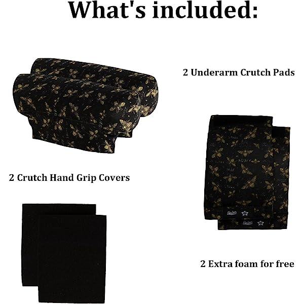 Underarm Crutch's Pad and Hand Grip Covers Universal Forearm Handle Padded Cushion Sets Accessories for Crutches (Bees)
