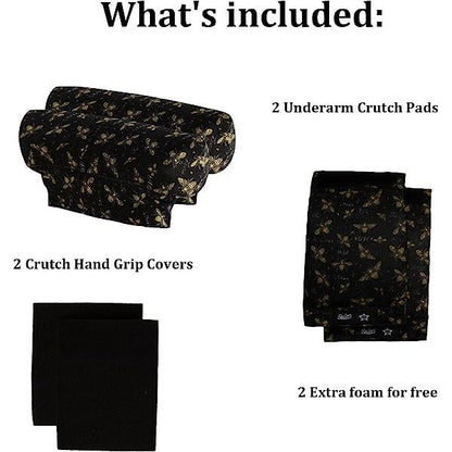 Underarm Crutch's Pad and Hand Grip Covers Universal Forearm Handle Padded Cushion Sets Accessories for Crutches (Bees)