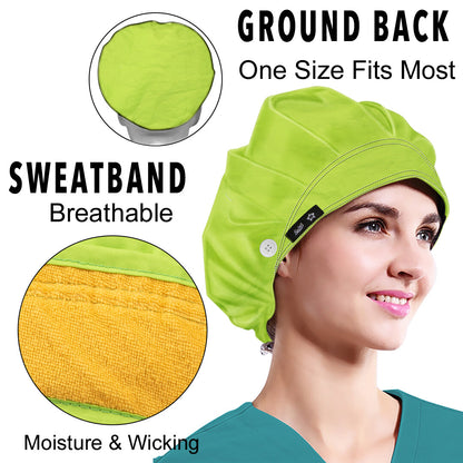 Women's Yellow Neon Green Hats Beanies Working Cap Button Sweatband Adjustable