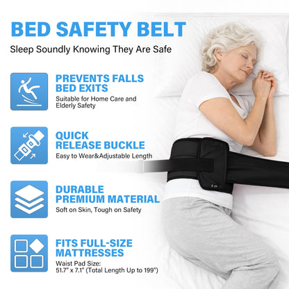 Color-​SPRING SEAON Bed Support Strap - Adjustable Positioning Belt for Bed & Wheelchair, 51.7 * 7" Padded Waist Belt Black - SpringSeaon