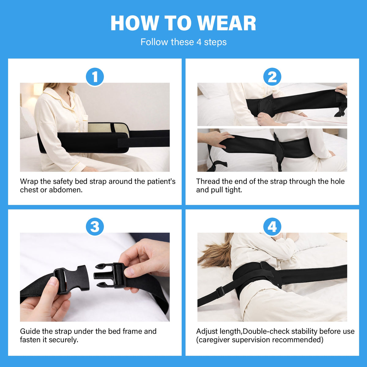 Color-​SPRING SEAON Bed Support Strap - Adjustable Positioning Belt for Bed & Wheelchair, 51.7 * 7" Padded Waist Belt Black - SpringSeaon