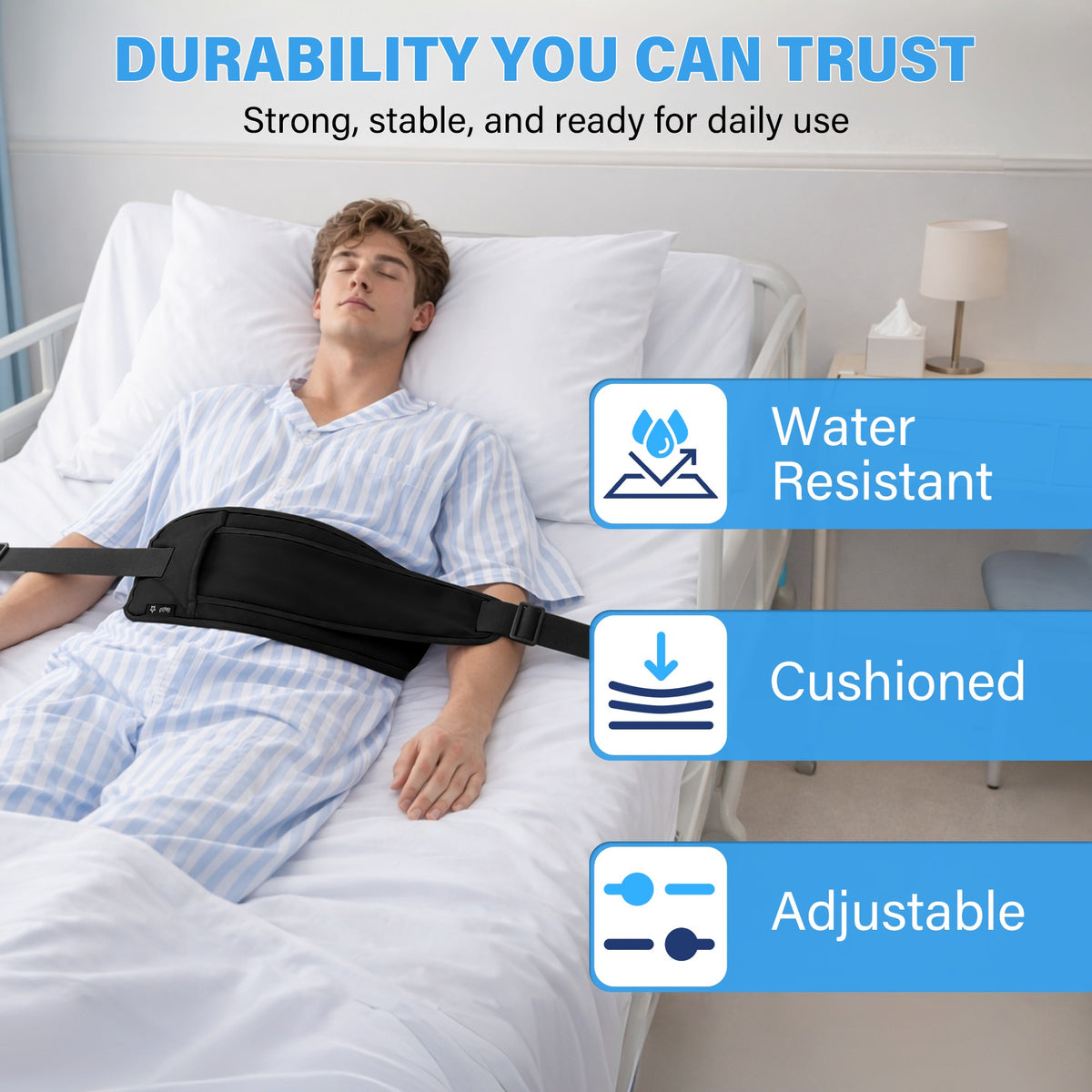 Color-​SPRING SEAON Bed Support Strap - Adjustable Positioning Belt for Bed & Wheelchair, 51.7 * 7" Padded Waist Belt Black - SpringSeaon