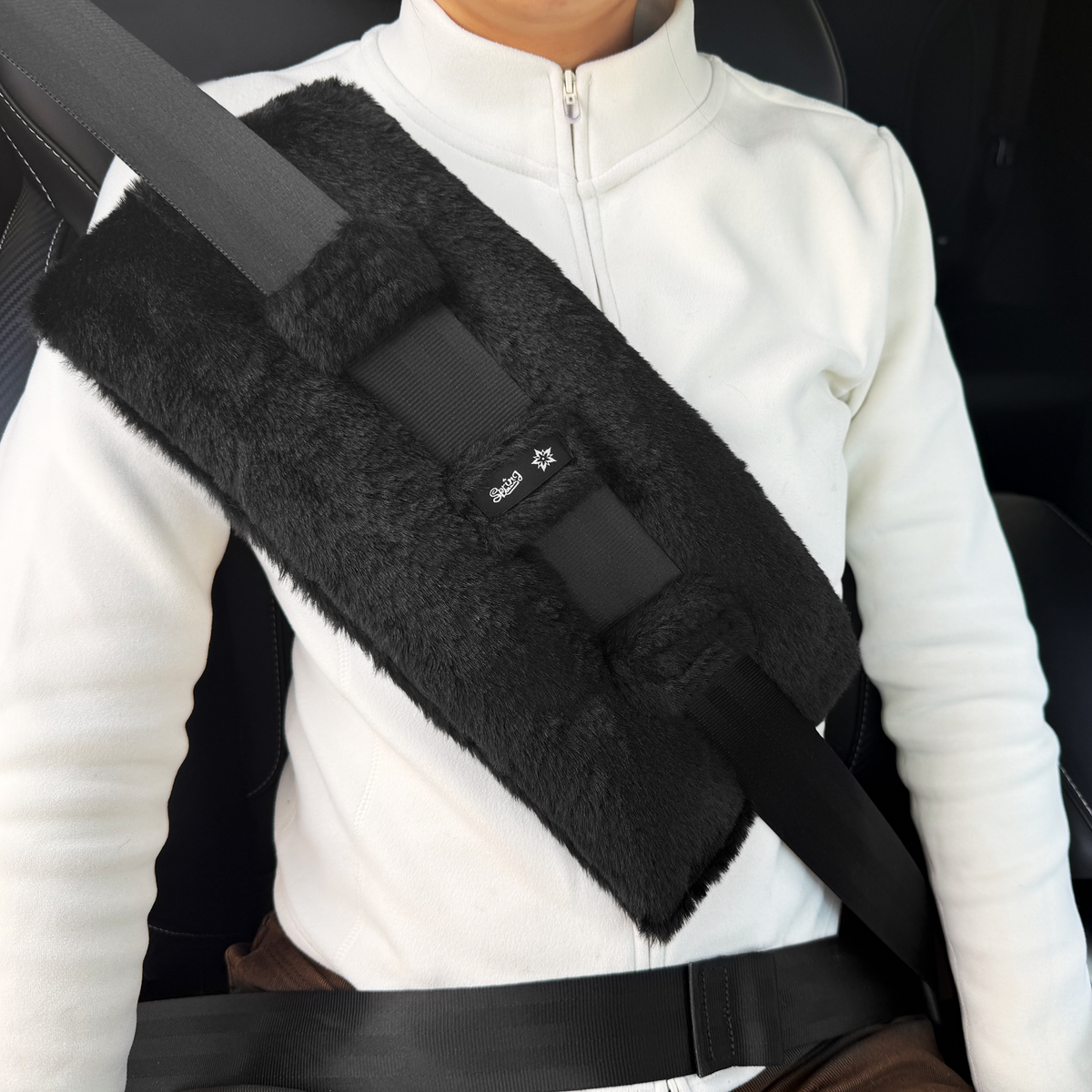 Black-​SPRING SEAON Seat Belt Pillow with Pocket for Ice/Hot Packs