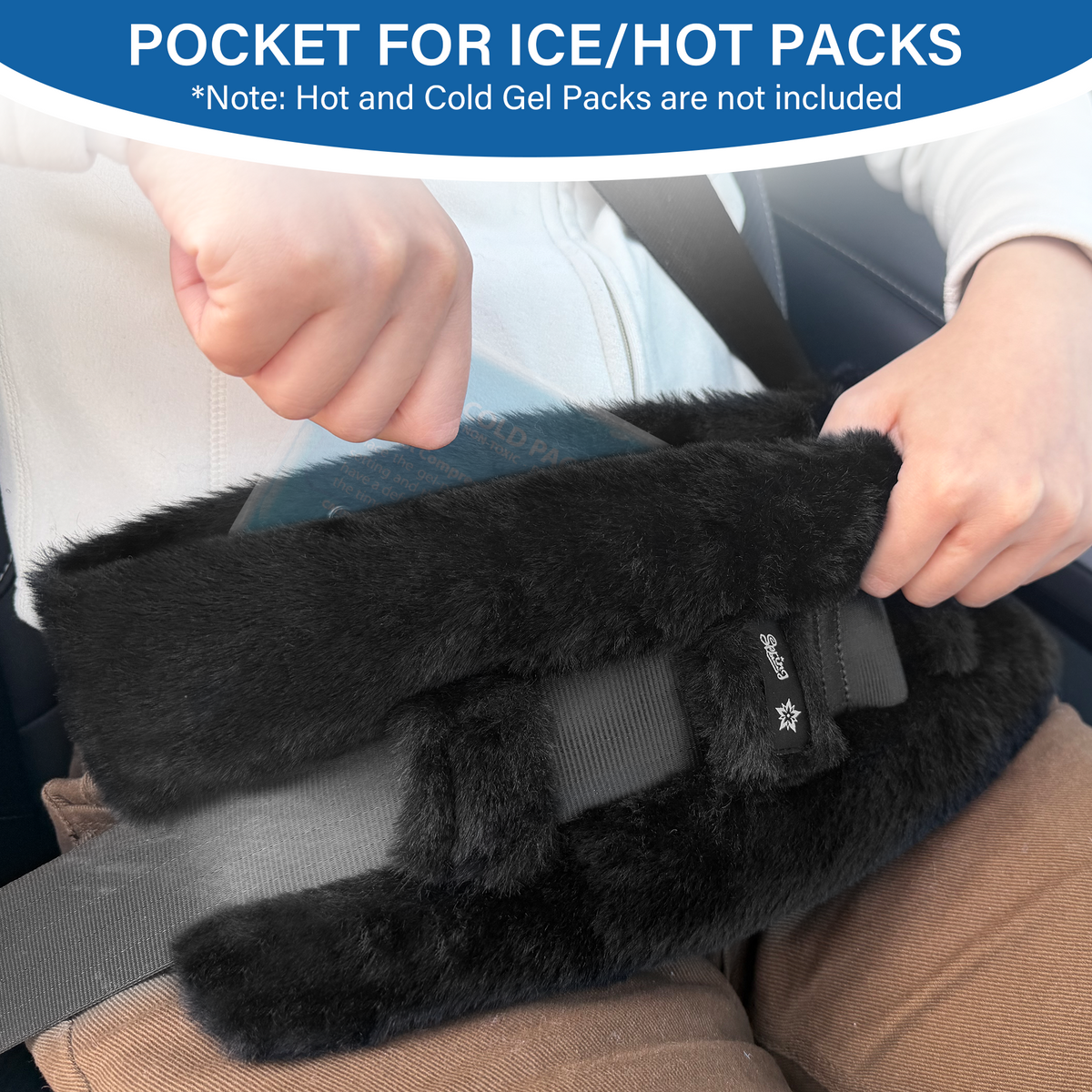 Black-​SPRING SEAON Seat Belt Pillow with Pocket for Ice/Hot Packs