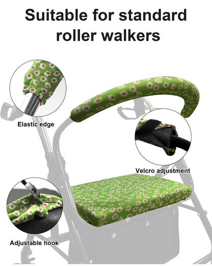 Green flower  ​SPRING SEAON Unisex Rollator Walker Seat and Backrest Covers 