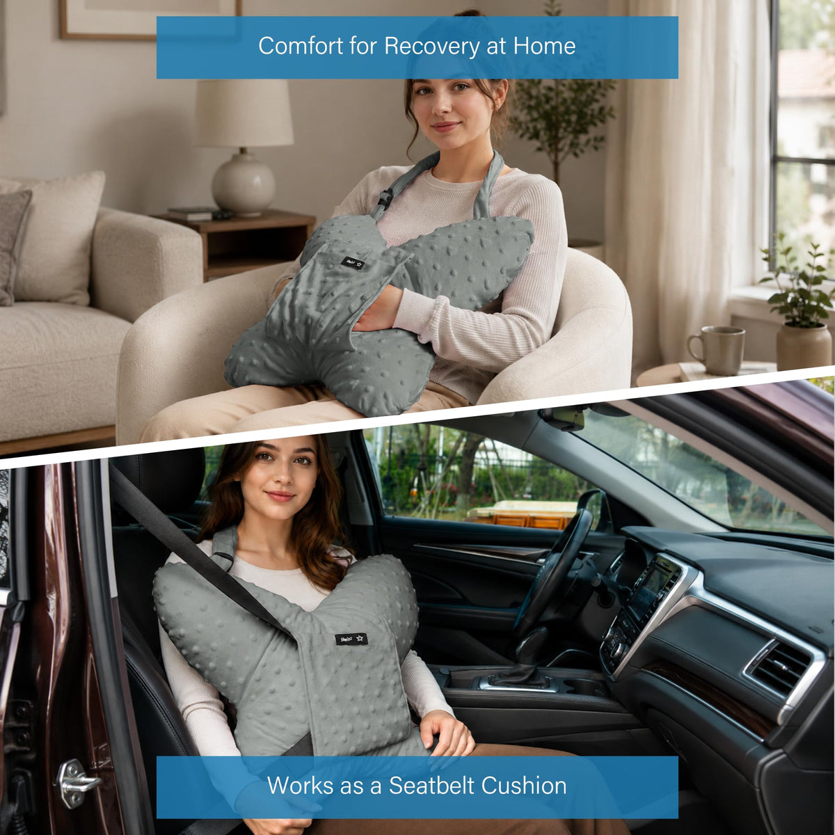Grey-​SPRING SEAON Butterfly Chest Support Pillow with Adjustable Strap & Dual Pockets