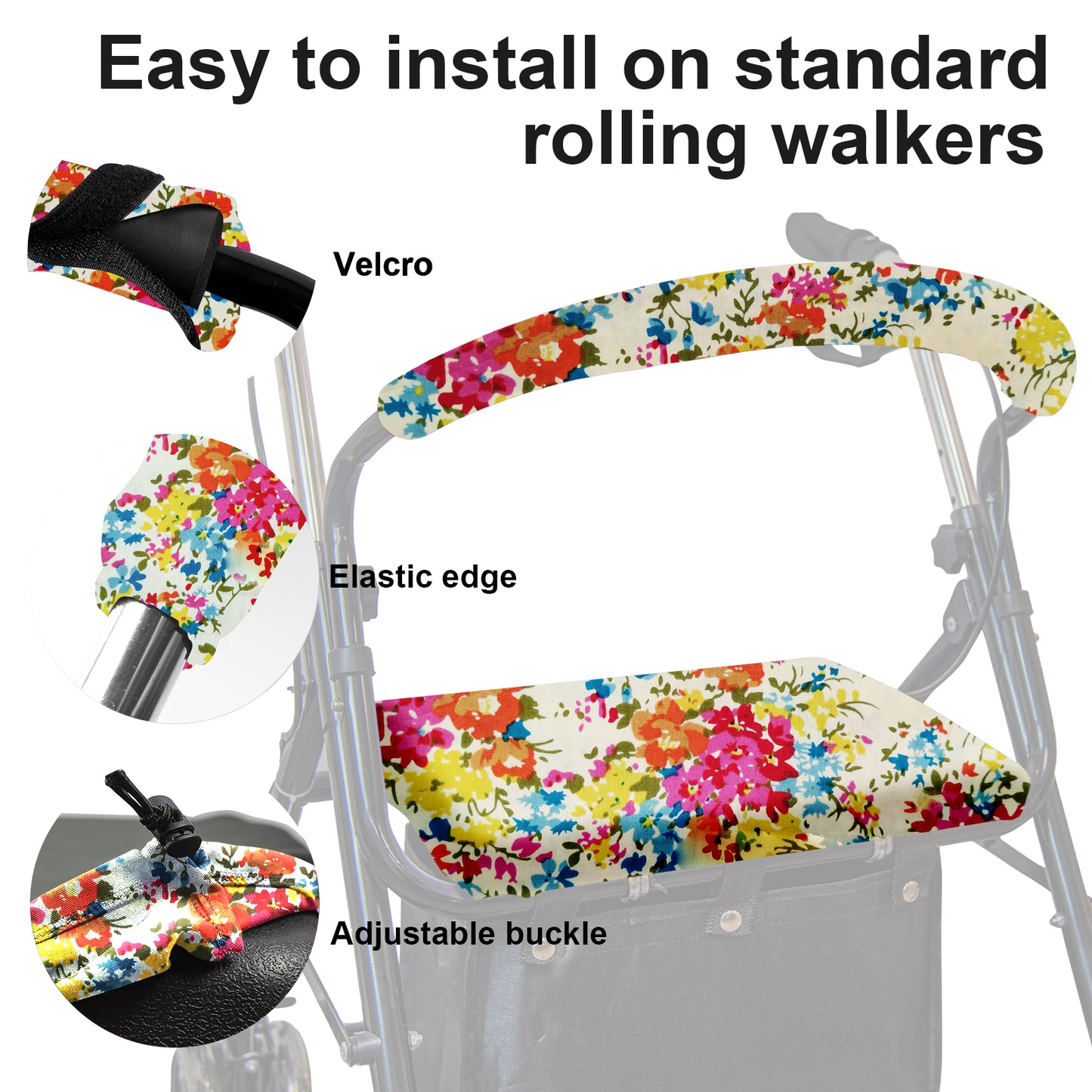Unisex Rollator Walker Seat and Backrest Covers - Universal Soft Rollator Accessories(yellow flower)
