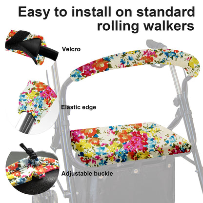Unisex Rollator Walker Seat and Backrest Covers - Universal Soft Rollator Accessories(yellow flower)