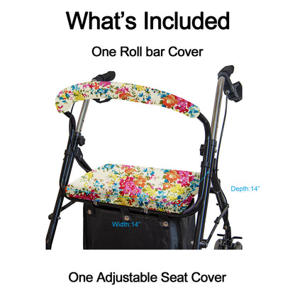 Unisex Rollator Walker Seat and Backrest Covers - Universal Soft Rollator Accessories(yellow flower)