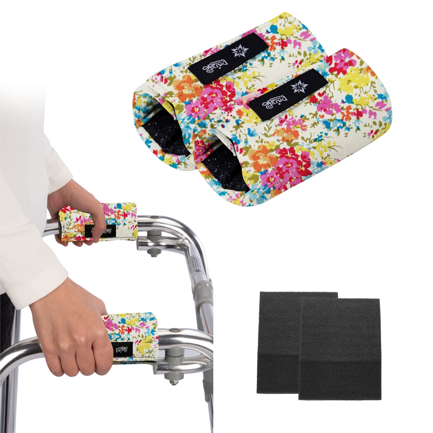SpringSeaon Walker Hand Grip Padded Covers - Non-Slip Moisture-Wicking Cushion Yellow Flower