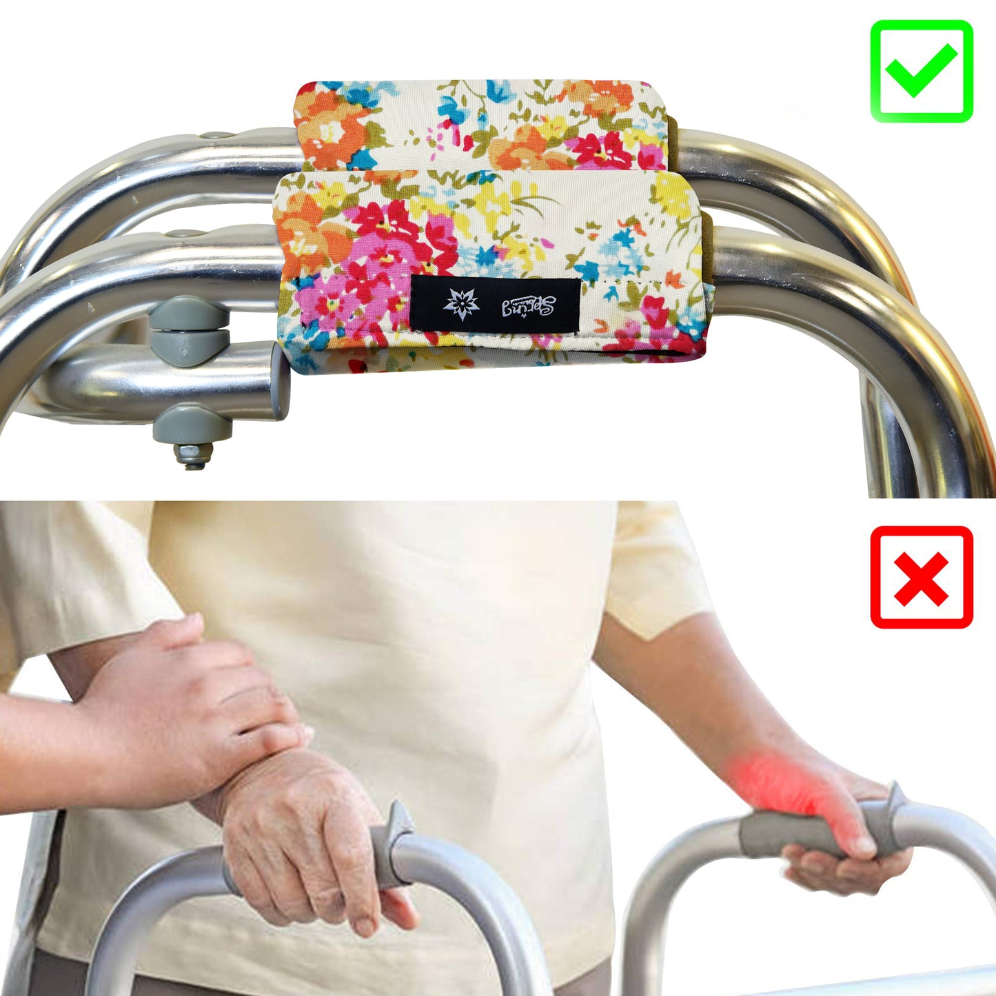 SpringSeaon Walker Hand Grip Padded Covers - Non-Slip Moisture-Wicking Cushion Yellow Flower
