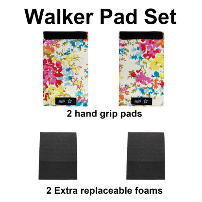 SpringSeaon Walker Hand Grip Padded Covers - Non-Slip Moisture-Wicking Cushion Yellow Flower