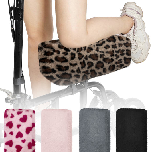 Khaki Leopard-​SPRING SEAON Knee Scooter Pad Cover - Soft Fluffy Plush Memory Foam 2 Inch Thick 
