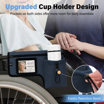 SPRING SEAON Wheelchair Side Bag with Cup Holder & Armrest Pouch - Multi-Pocket Organizer