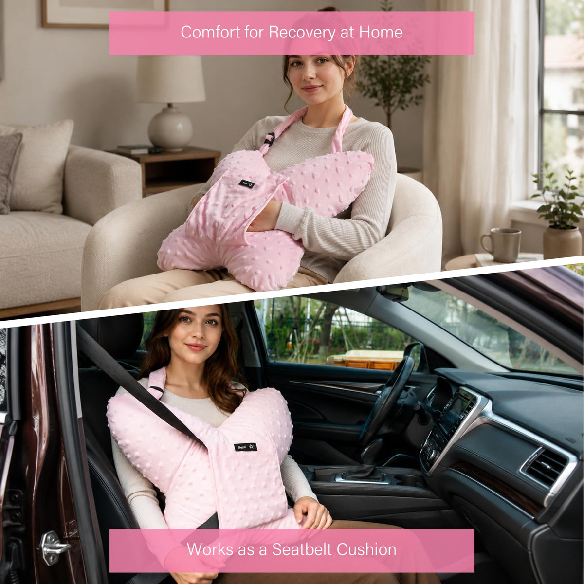 Pink-​SPRING SEAON Butterfly Chest Support Pillow with Adjustable Strap & Dual Pockets 