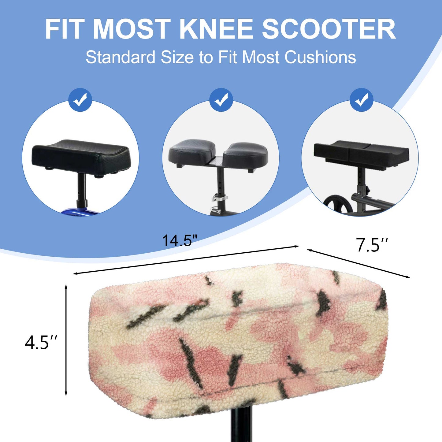 Pink Camo-​SPRING SEAON Plush Fleece Knee Scooter Cushion Pad Cover for Adults Pattern 3 colors - SpringSeaon